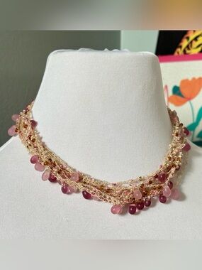 Crocheted Multi Strand Glass Bead Necklace Coquette Cottagecore Y2K Girlhood 90s